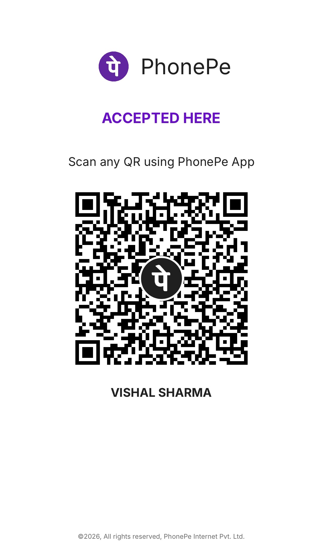 PhonePe UPI QR code for VISHAL SHARMA